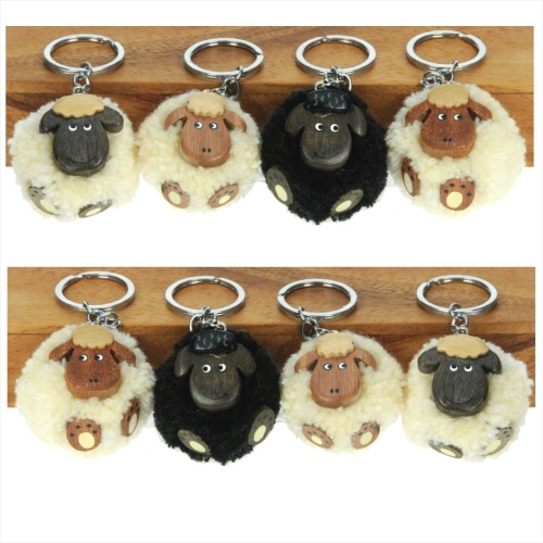 5001P-SH : Sheep Pom Keyrings (Pack Size 72) Price Breaks Available